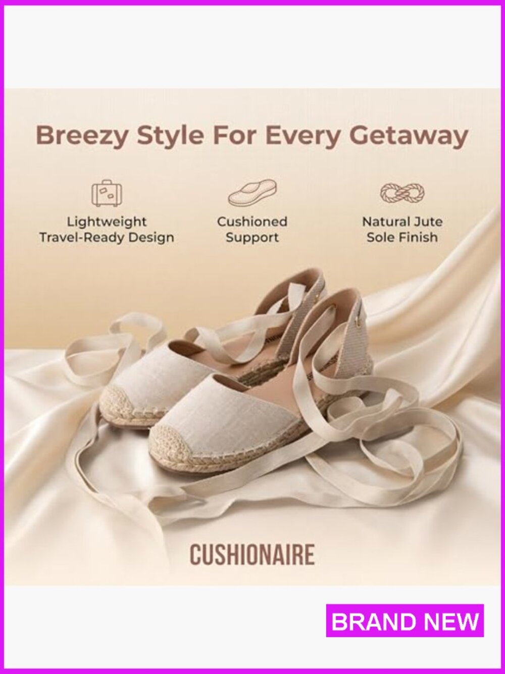 Classic Espadrille Wedge Sandal with Elastic Ankle Strap Jute Sole Comfort - Picture 4 of 7